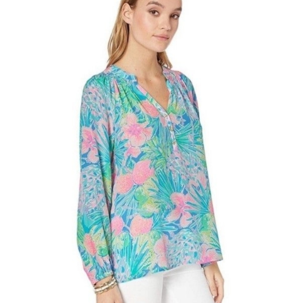 Lilly Pulitzer Elsa silk top Multi Swizzle